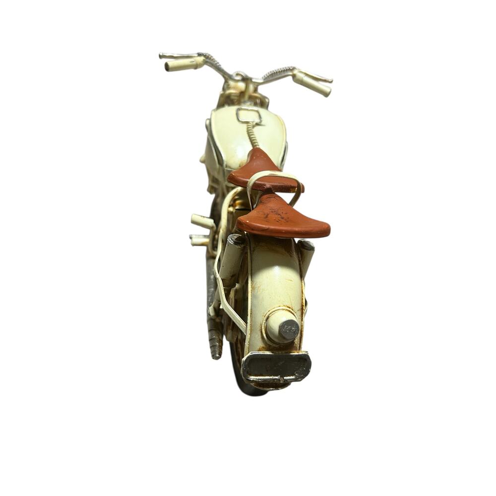 Collectible White Vintage-Style Motorcycle Metal Decorative Replica Two Seater - Picture 3 of 5